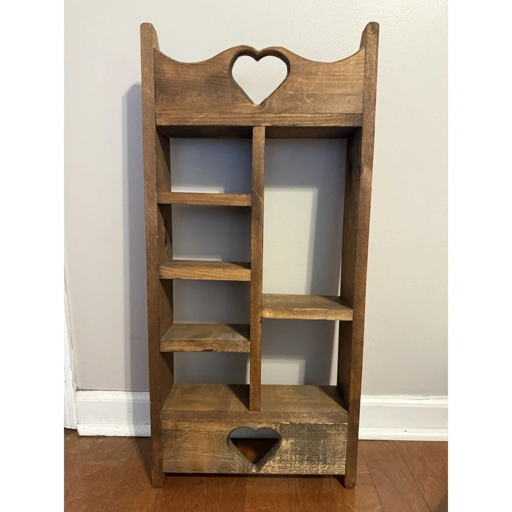 VTG  Wooden Wall 2 Heart Cut-Out Display Shelf Cubby Cottage Core Decor Country